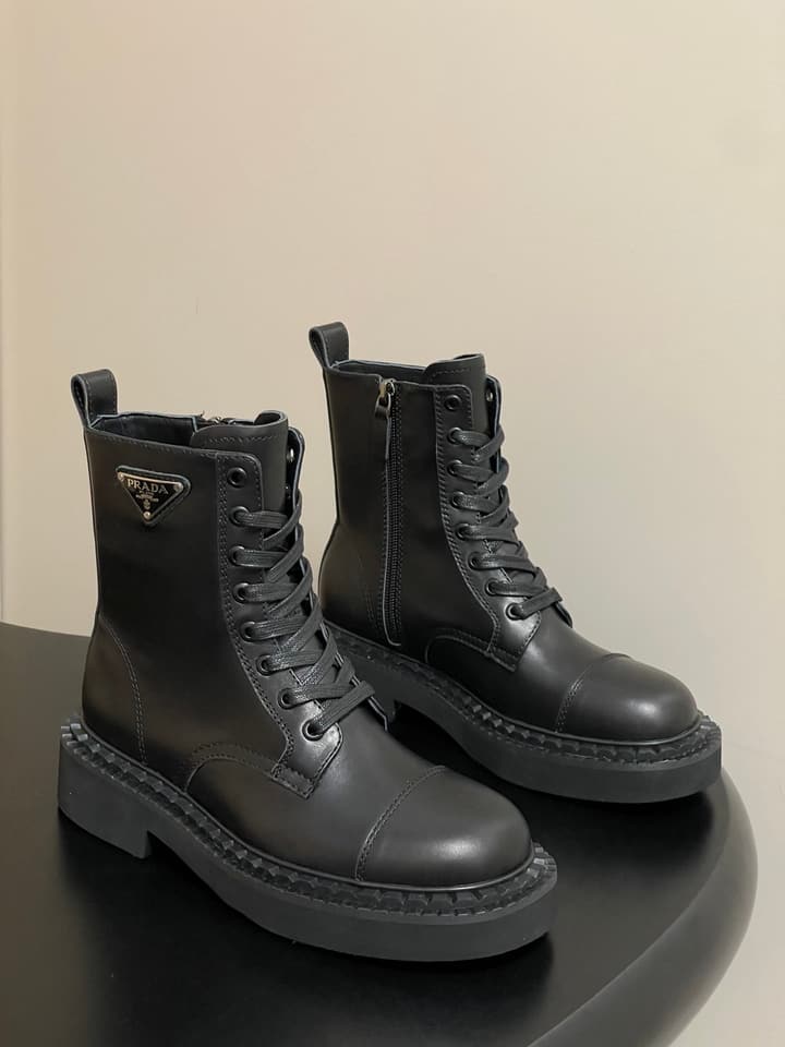 Prada Triangle Logo Combat Boots – 25SS in Black Suede