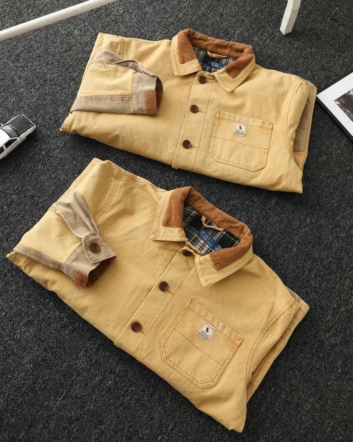 Ralph Lauren Barn Washed Distressed Jacket – 2025 Spring New in Classic Mustard Tan