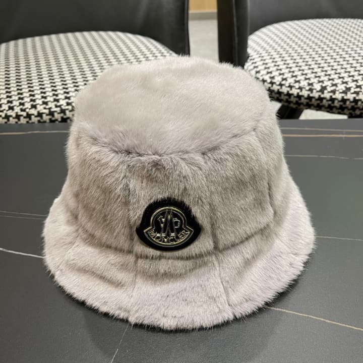 Moncler Fluffy Autumn/Winter Bucket Hat in Dark Gray Sherpa