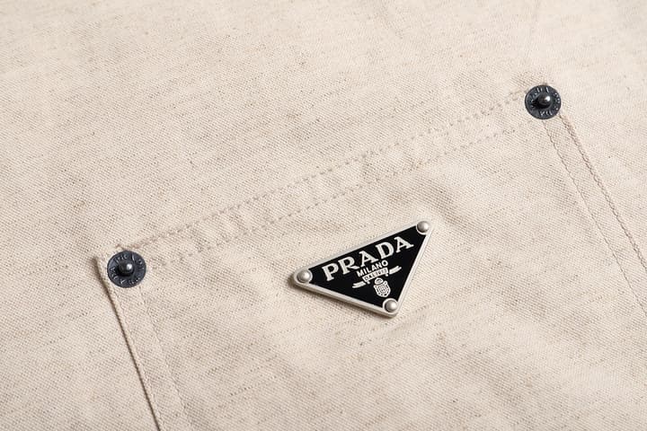 Prada Linen-Cotton Triangle Logo Long-Sleeve Shirt – 25SS in Beige