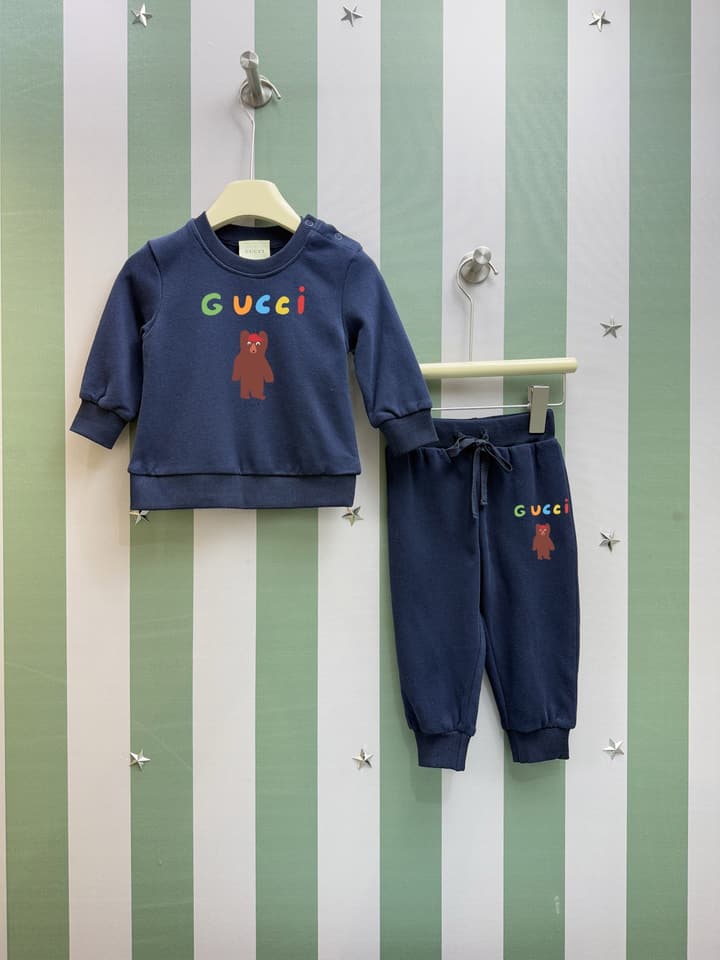 Gucci Kids Baby Sweatshirt and Pants Set – 2025SS in Navy Blue Printed Set