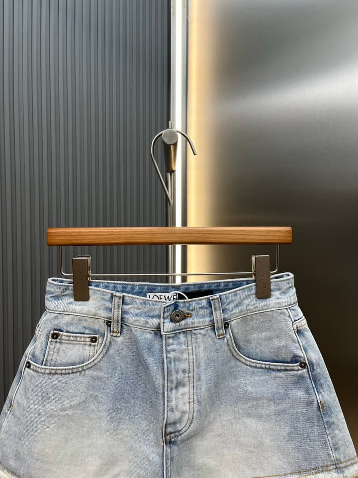 Loewe Anagram Embroidered Denim Shorts in Light Blue