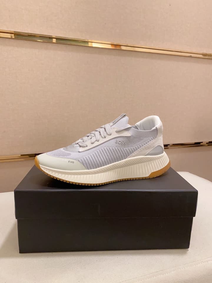 Boss Latest Casual Fly-Knit Sneakers in Black With Gold Accents