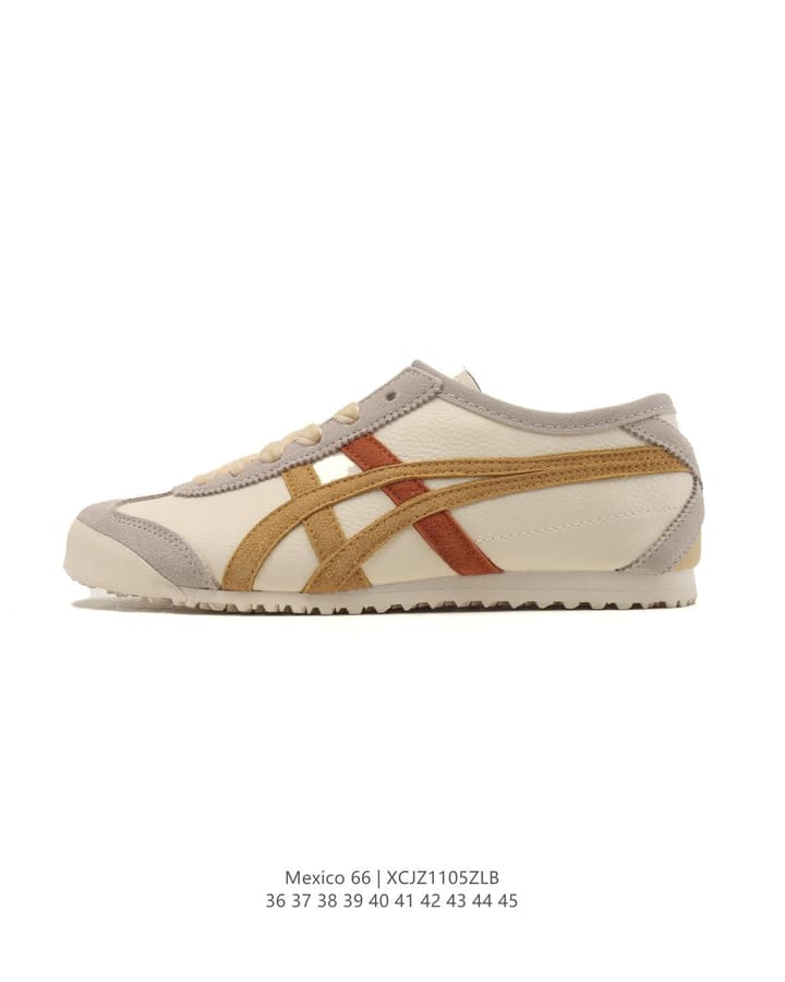 Onitsuka Tiger Mexico 66 Slip-On Sneakers in Cream With Tan And Terracotta Stripes