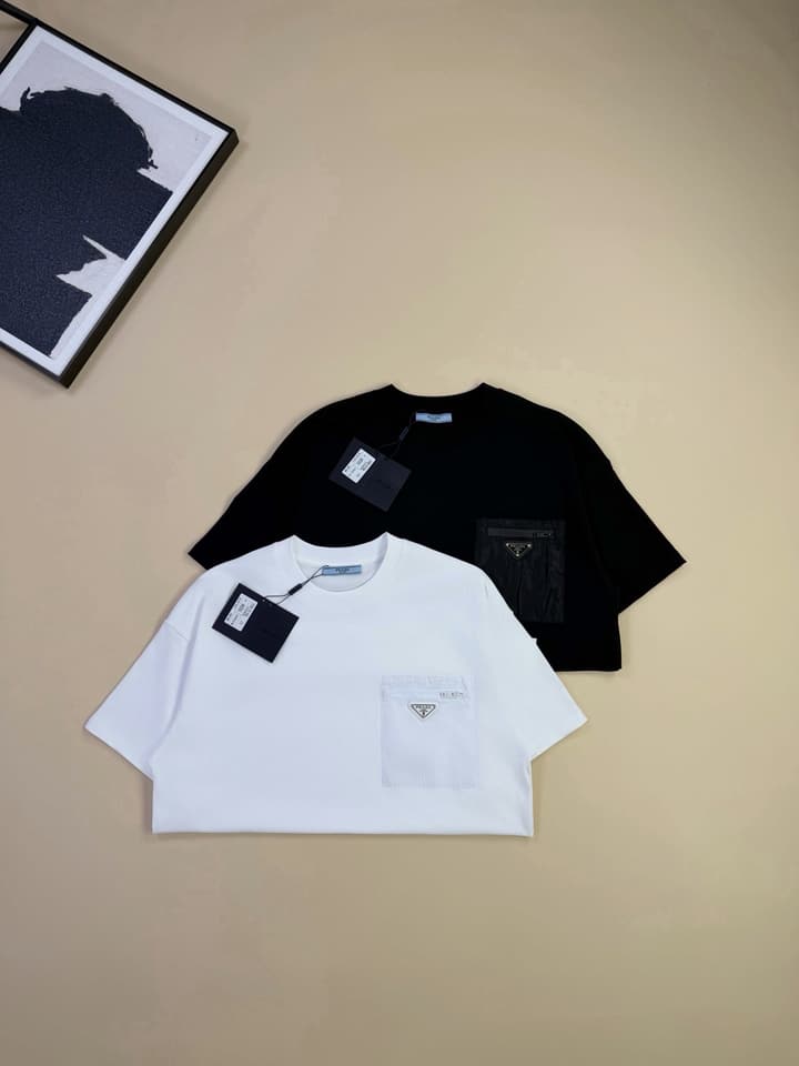 Prada Nylon Patch Pocket Triangle Logo T-Shirt in Black