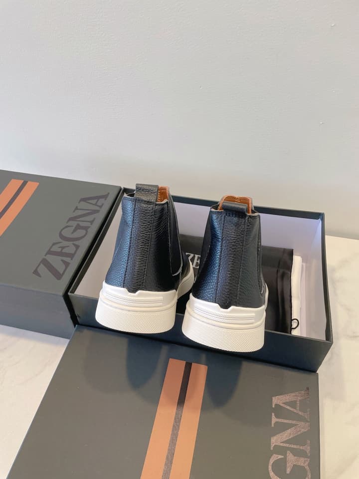 Zegna COUTURE Triple Stitch Leather Sneakers in Black Suede With Dark Sole