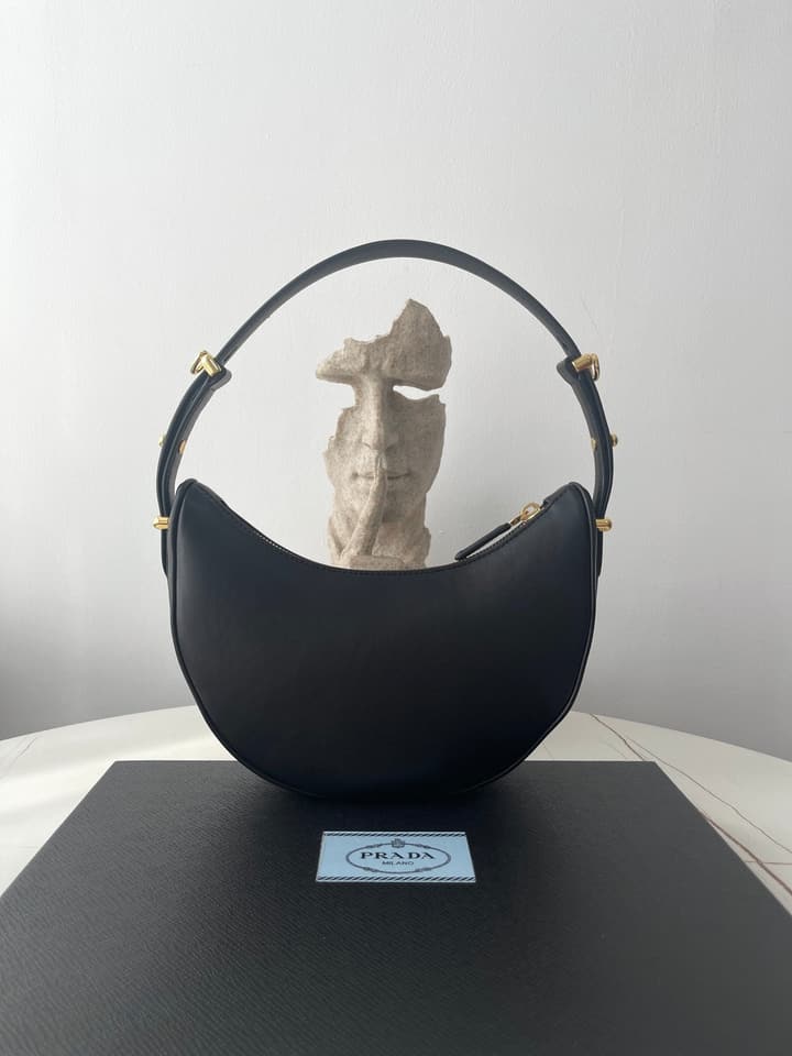 Prada Arque Cowhide Shoulder Bag in Black