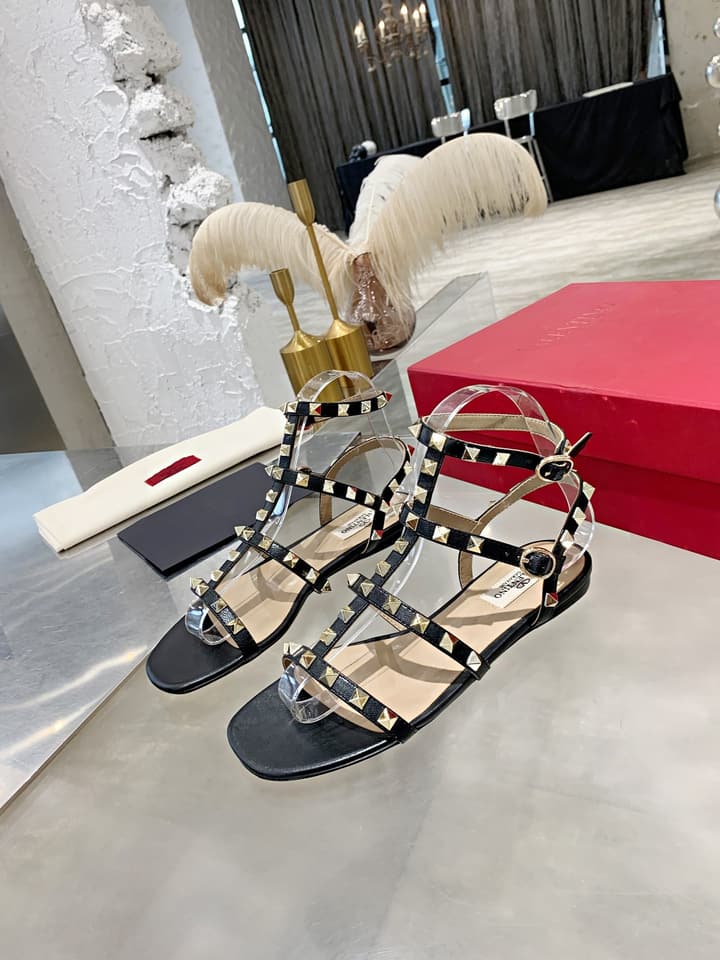 Valentino Studded Classic Block Heel Sandals in Black