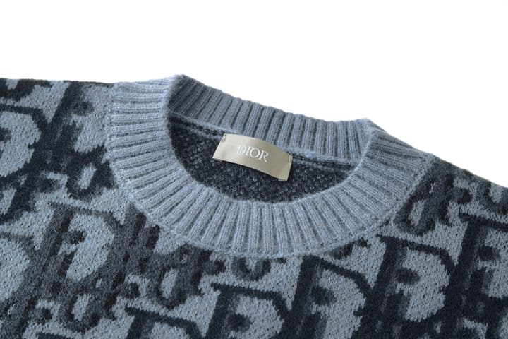 Dior Oblique Jacquard Wool Crewneck Sweater – 2026SS in Navy Oblique With Light Blue Trim