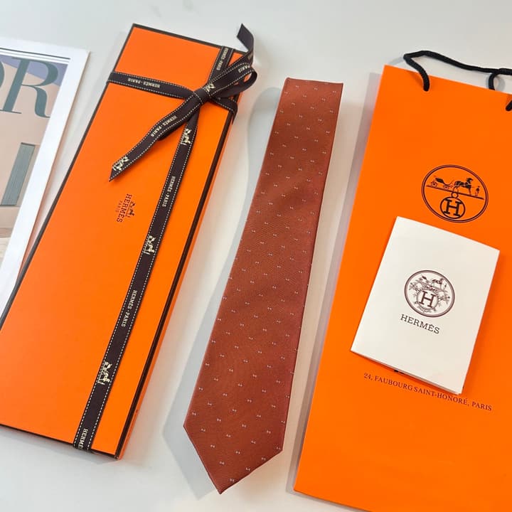 Hermès Men's Silk Tie in Burnt Orange Brown
