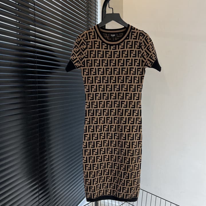 Fendi Double F Monogram Jacquard Knit Dress in Coffee Monogram Knit Dress
