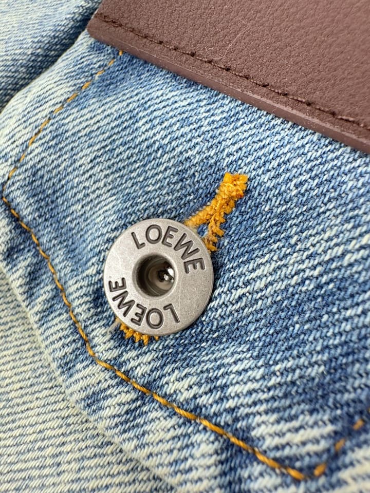Loewe Leather-Trimmed Denim Mini Skirt in Stonewash Blue