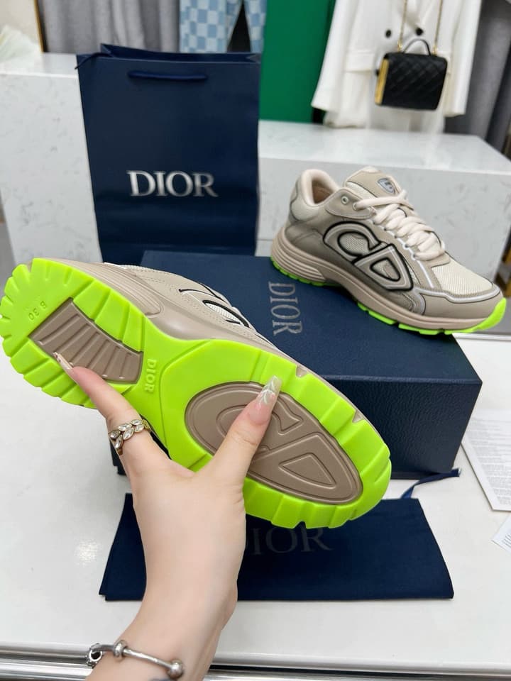 Dior B30 Unisex Mesh and Leather Sneakers in Navy Blue And Grey