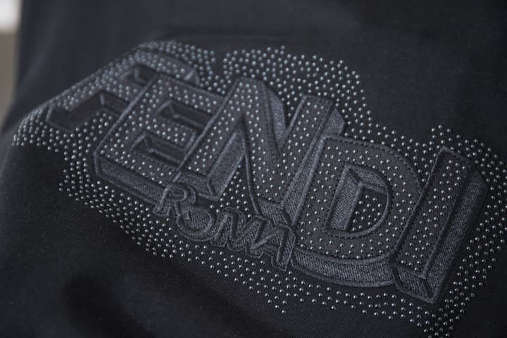 Fendi Embroidered Logo Rhinestone T-Shirt – 26SS Early Spring Collection in Classic Black