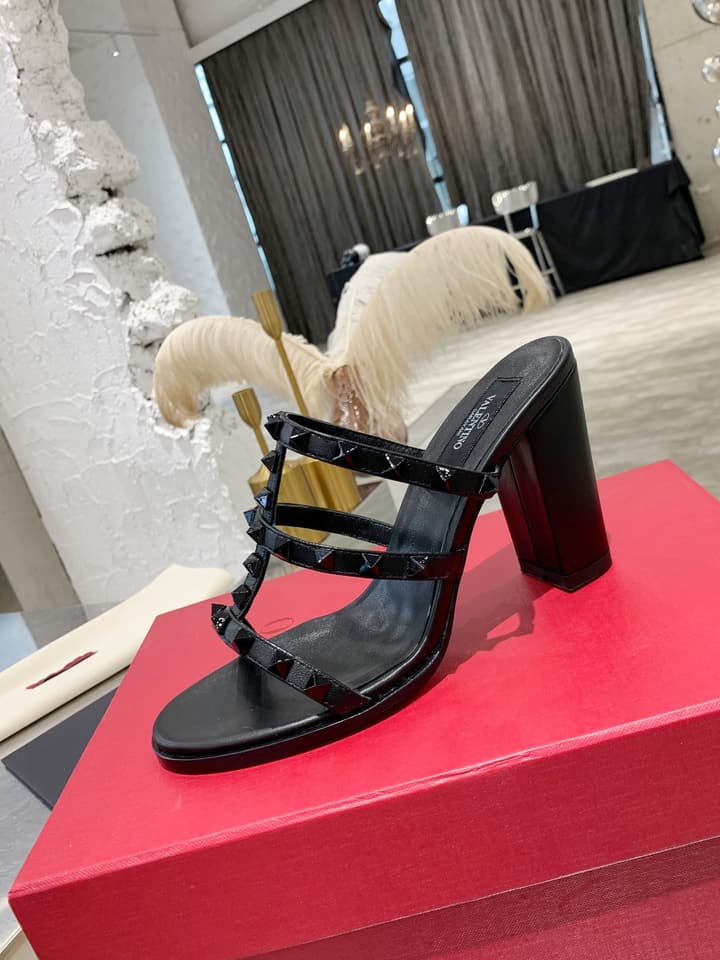 Valentino Studded Classic Block Heel Sandals in Beige