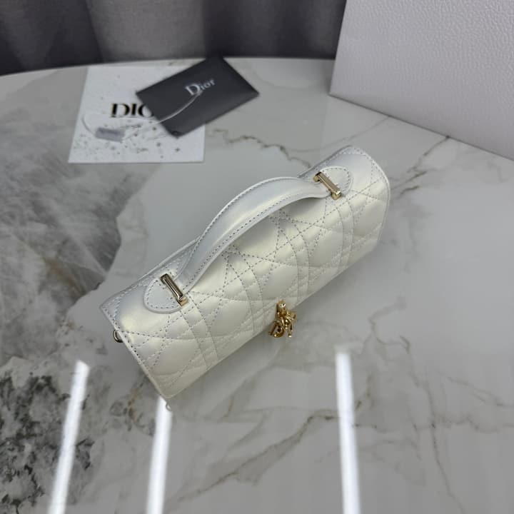 Dior Lady Dior Pearlescent Lambskin Pearl Clutch Bag in Light Nude Beige