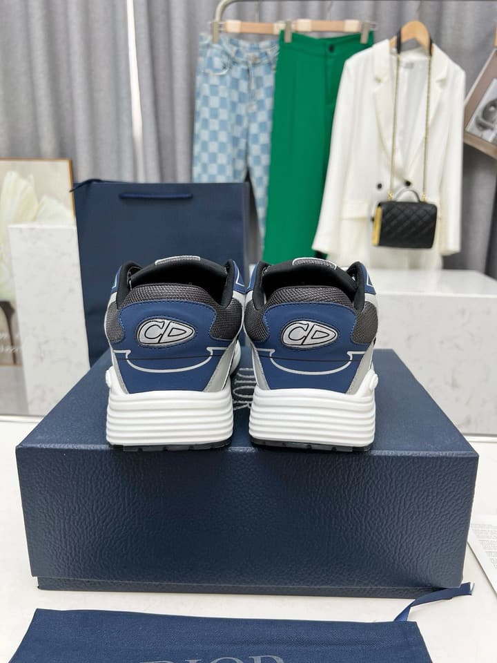 Dior B30 Unisex Mesh and Leather Sneakers in Navy Blue And Grey