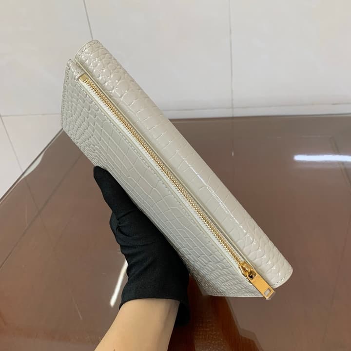 Saint Laurent Uptown Crocodile Embossed Long Wallet in Black Crocodile Embossed