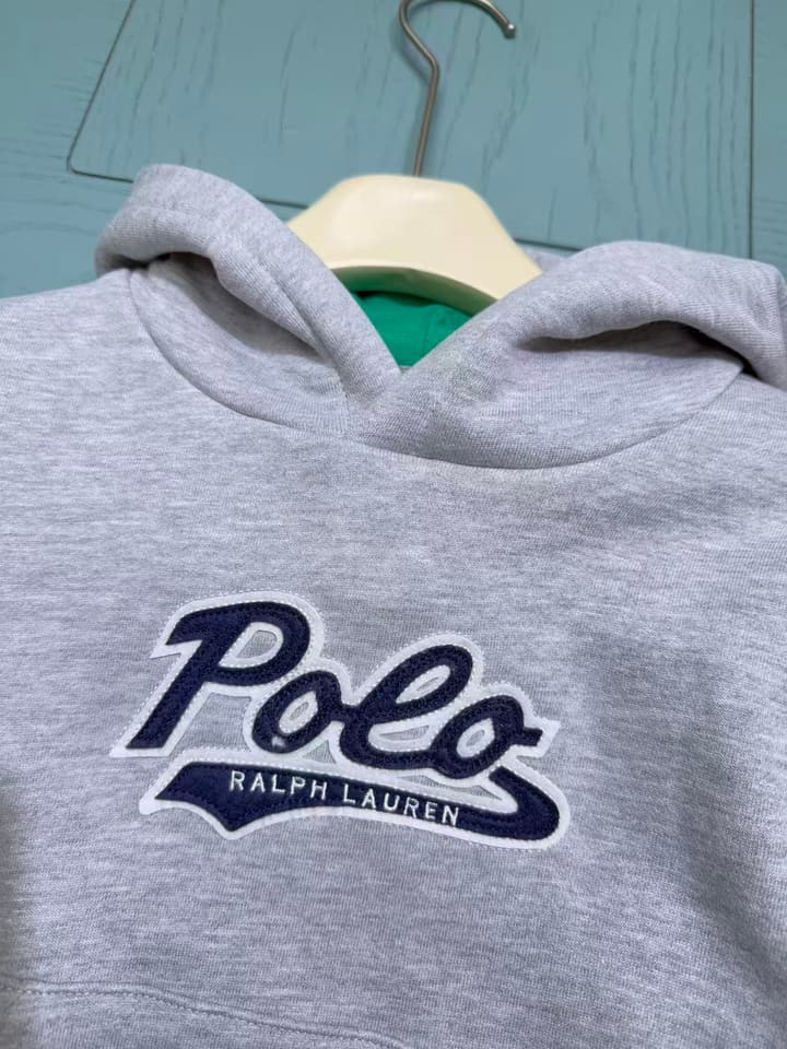 Ralph Lauren Inspired Kids Hooded Sweatshirt – 2025FW – Kids Collection in Burgundy Bear Graphic