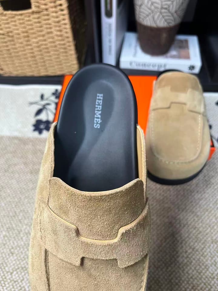 Hermès Suede Calfskin Chunky Mules