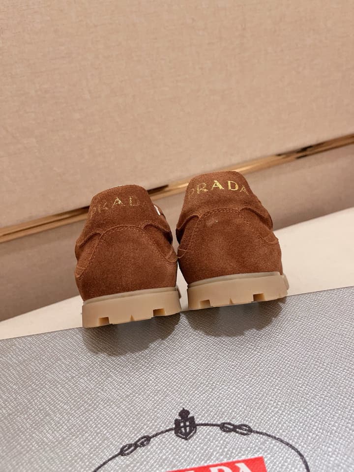 Prada Men's Air Cushion Sneakers in Beige Suede