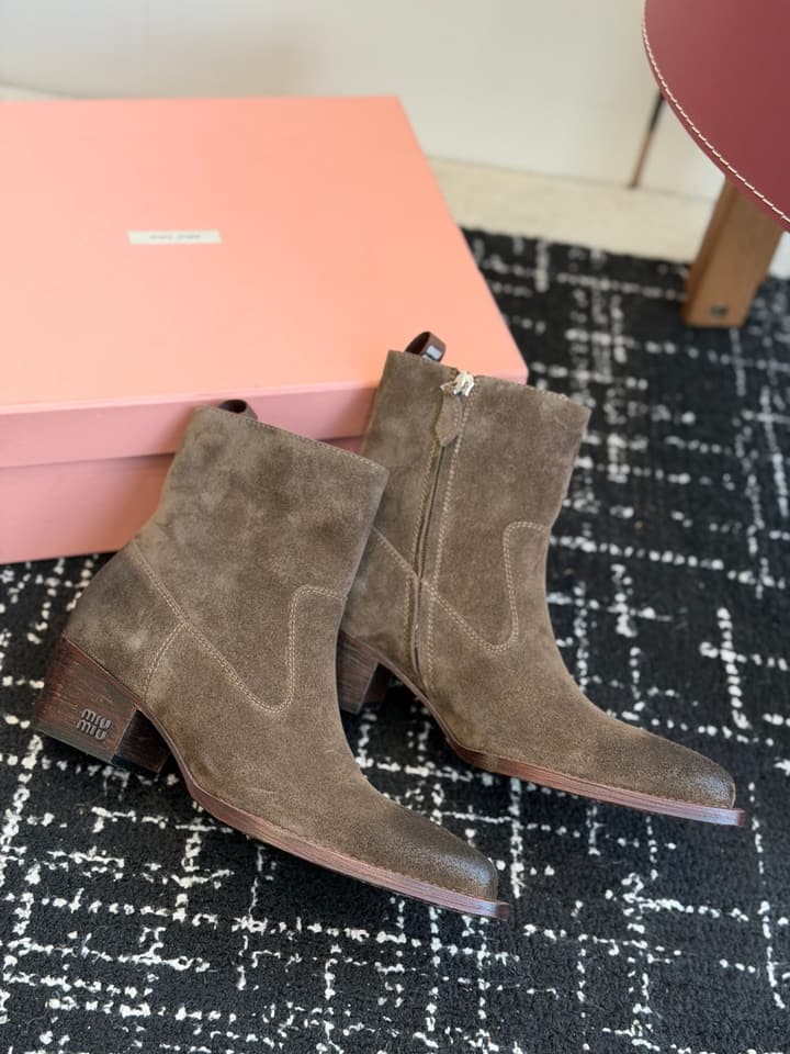 Miu Miu Distressed Leather Cowboy Biker Boots – 2026SS