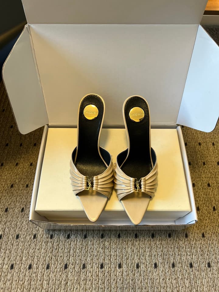 Saint Laurent Ruched Leather Mules – 26SS in Beige