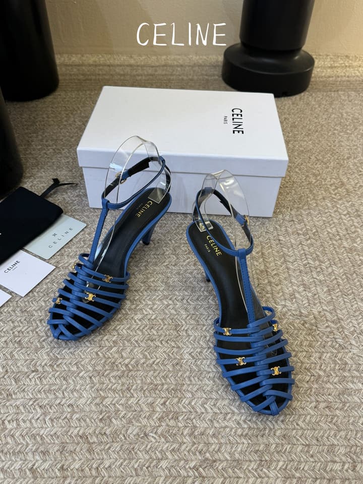 Celine Triomphe Ankle Strap Sandals – Spring/Summer Collection in Black - Large Logo Flats