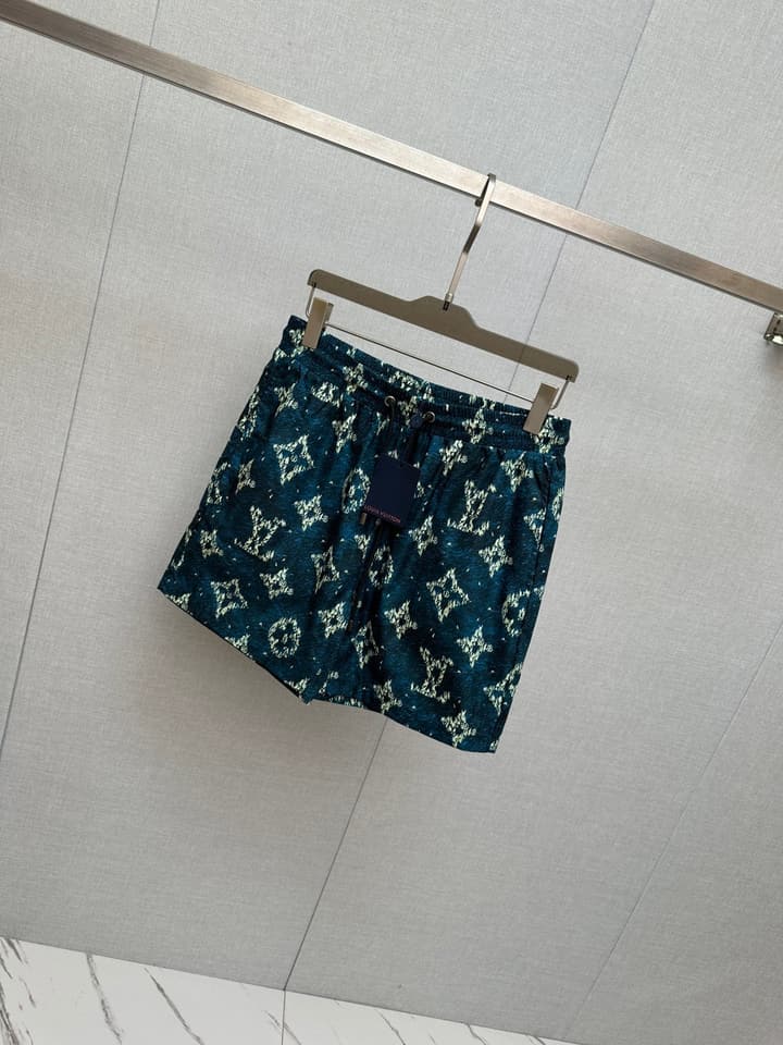 Louis Vuitton Men's Casual Beach Shorts – 2025SS in Grey Abstract Floral