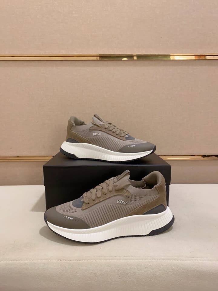 Boss Latest Casual Fly-Knit Sneakers in Black With Gold Accents