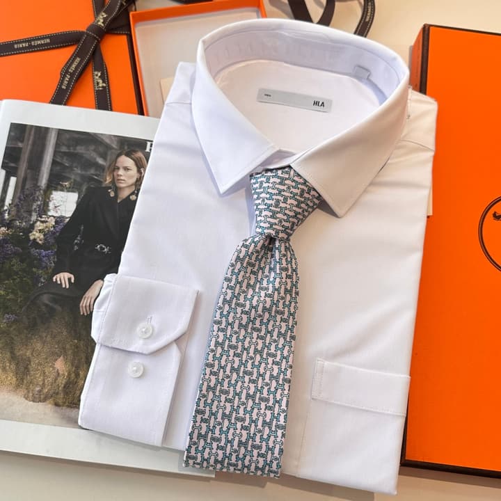 Hermès Men's Printed Silk Tie Series in Light Aqua Patterned