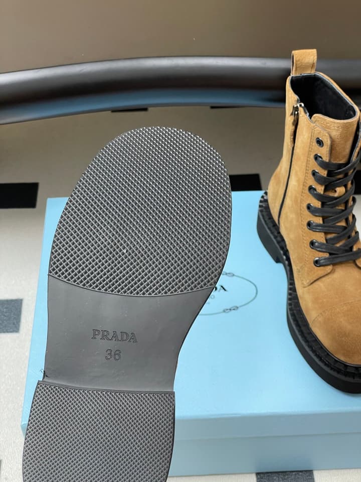 Prada Triangle Logo Combat Boots – 25SS in Black Suede