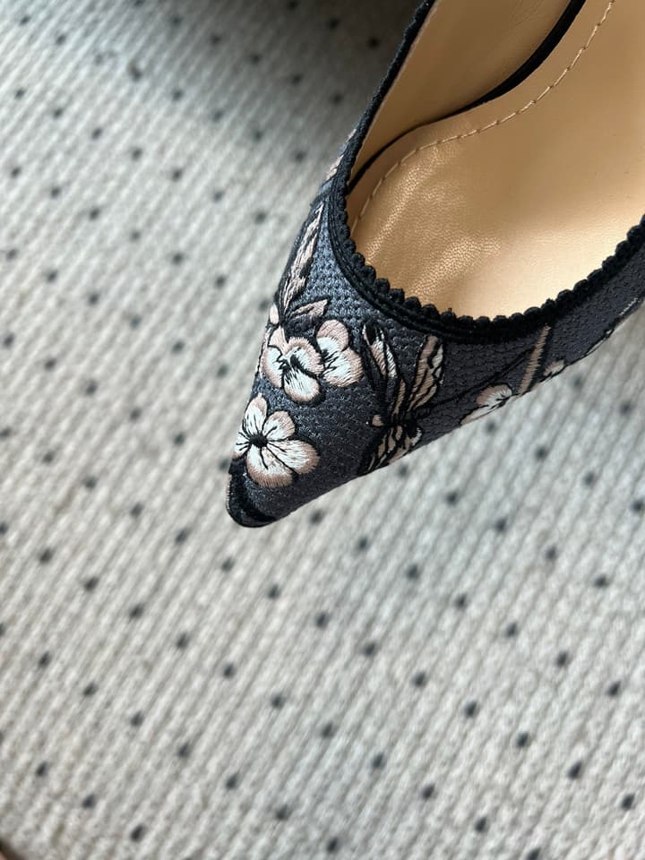 Dior Classic Multi-Color Embroidered Pumps in Black Silver Sparkle