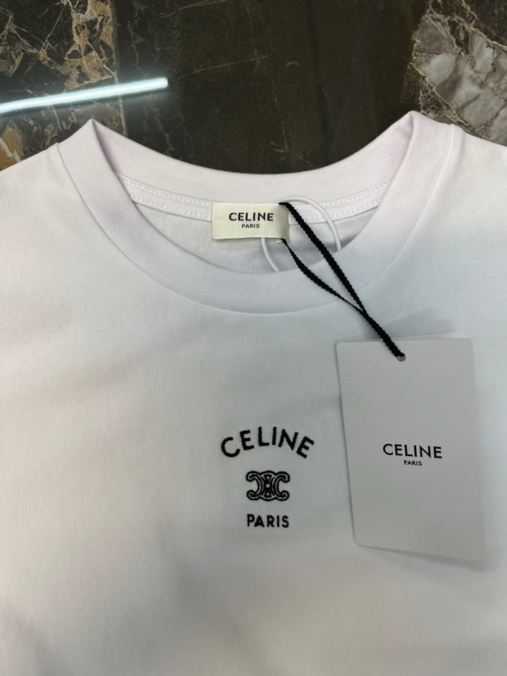 Celine Triomphe Embroidered Loose T-Shirt in Grey