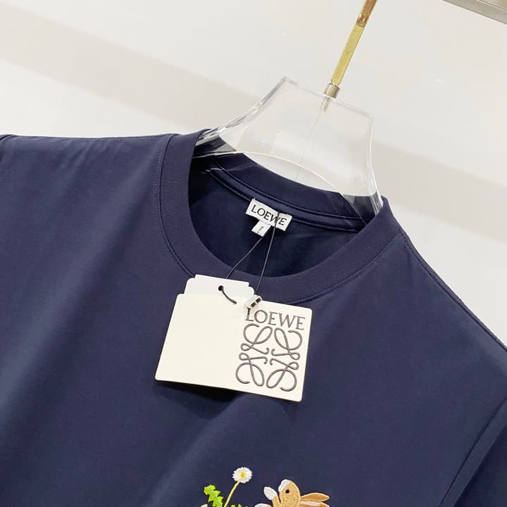 Loewe Rabbit Embroidery Mercerized Cotton T-Shirt in Black