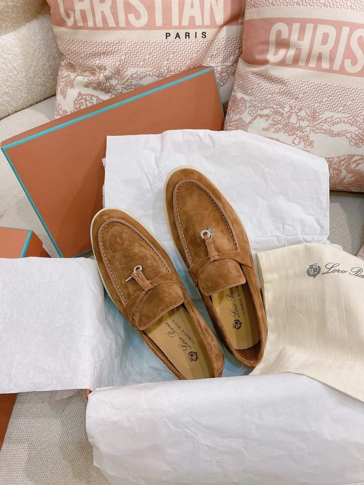 Loro Piana Glossy Cashmere Loafers in Blush Pink Suede