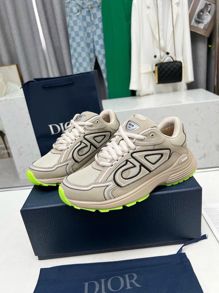 Dior B30 Unisex Mesh and Leather Sneakers in Navy Blue And Grey