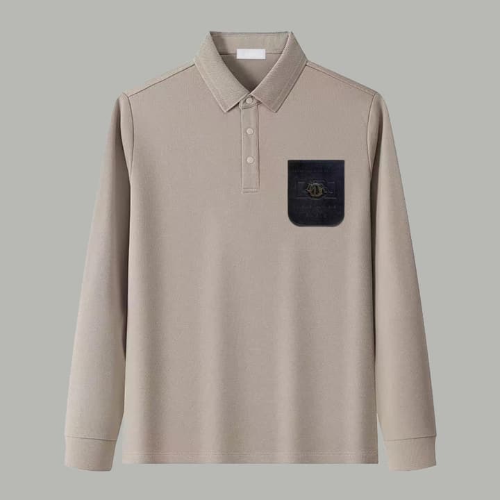 Dior Silk Long Sleeve Polo Shirt with Metal Patch in White With Solid Pocket