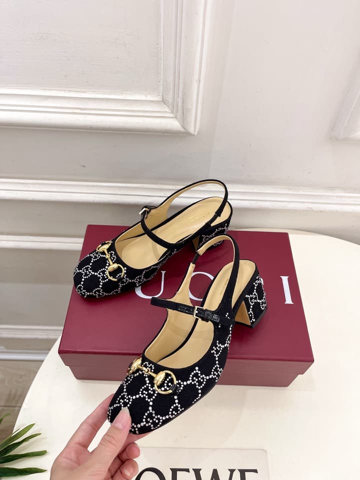 Gucci Classic Horsebit Rhinestone Slingback Sandals – 25SS in Black Monogram Rhinestone