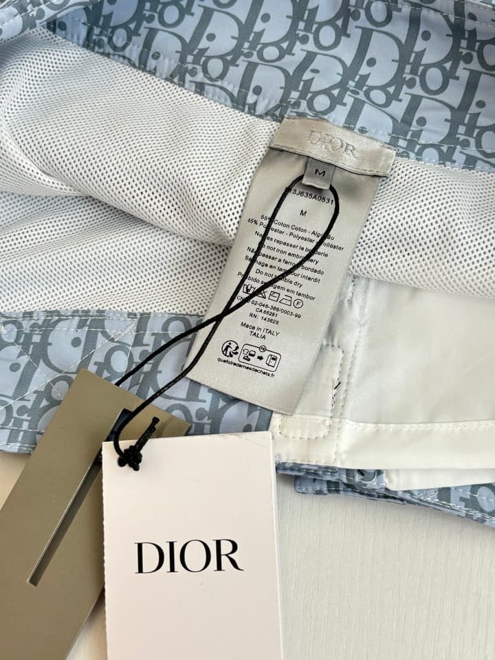 Dior Oblique Print Beach Shorts – Spring/Summer Collection – 25SS in Light Blue Oblique