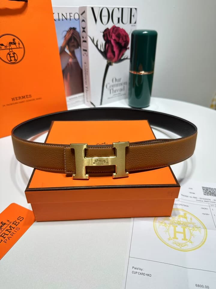 Hermès Men's Top-Layer Cowhide Pin Buckle Belt in Black With Silver Buckle