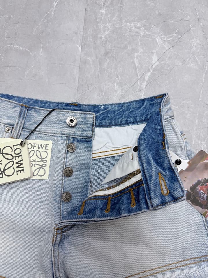 Loewe Embroidered Fringe High-Waist Denim Shorts – 26SS in Light Blue
