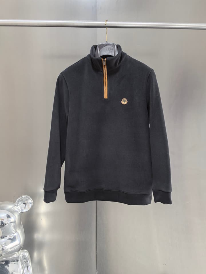 Moncler Men's Half-Zip Suede Sweatshirt – Spring 2025S in Black