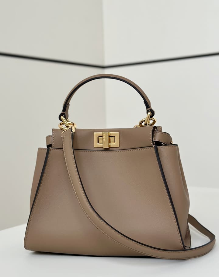 Fendi Peekaboo Classic Handbag in Classic Taupe Leather