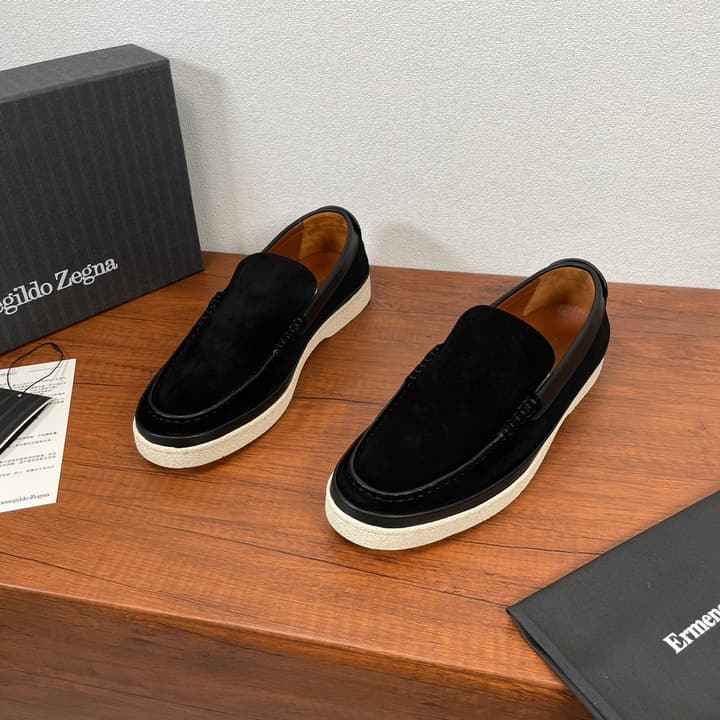 Zegna Men's Suede Leather Slip-On Loafers in Black Suede Loafer