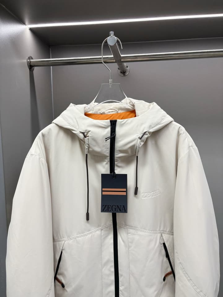 Zegna Letter Embossed Down Jacket in Classic Black