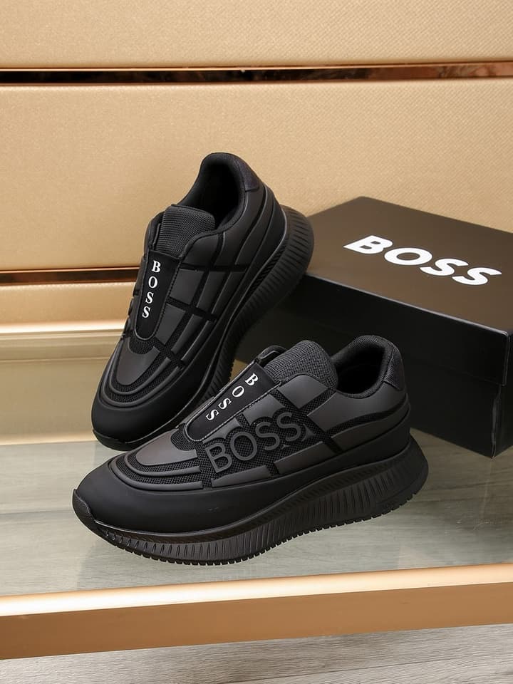 Boss New Men's Luxury Athletic Sneakers in Black With White Detail