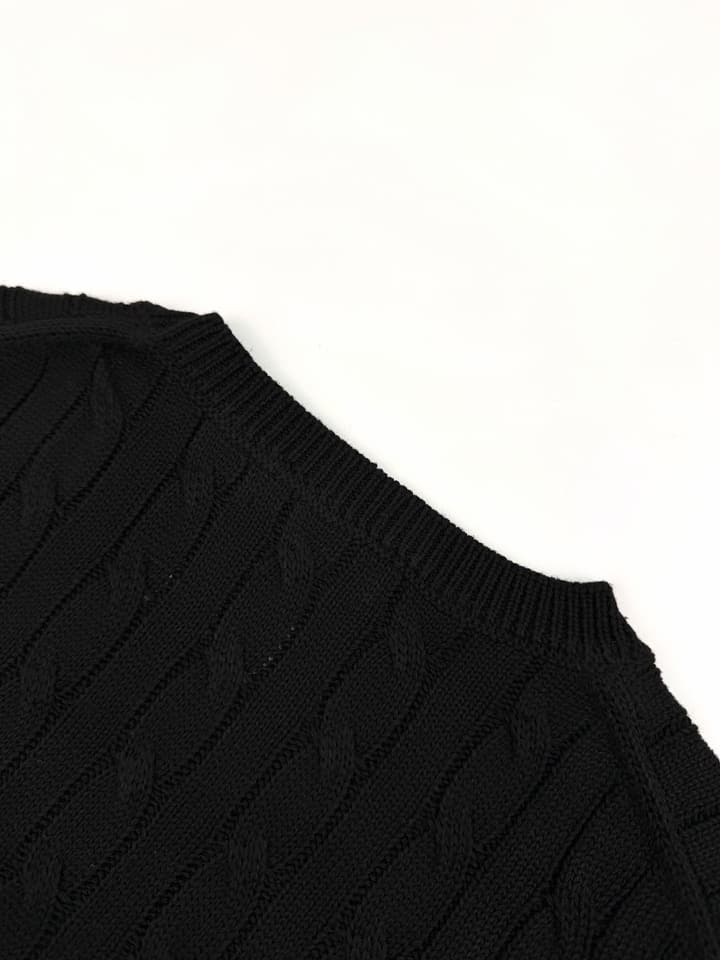 Ralph Lauren Cable-Knit Short-Sleeve Sweater in Ink Black