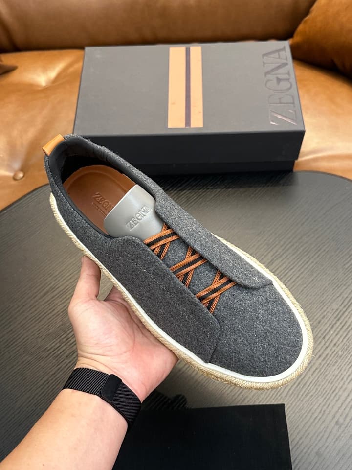 Zegna Triple Stitch Low-Top Sneakers in Deep Black