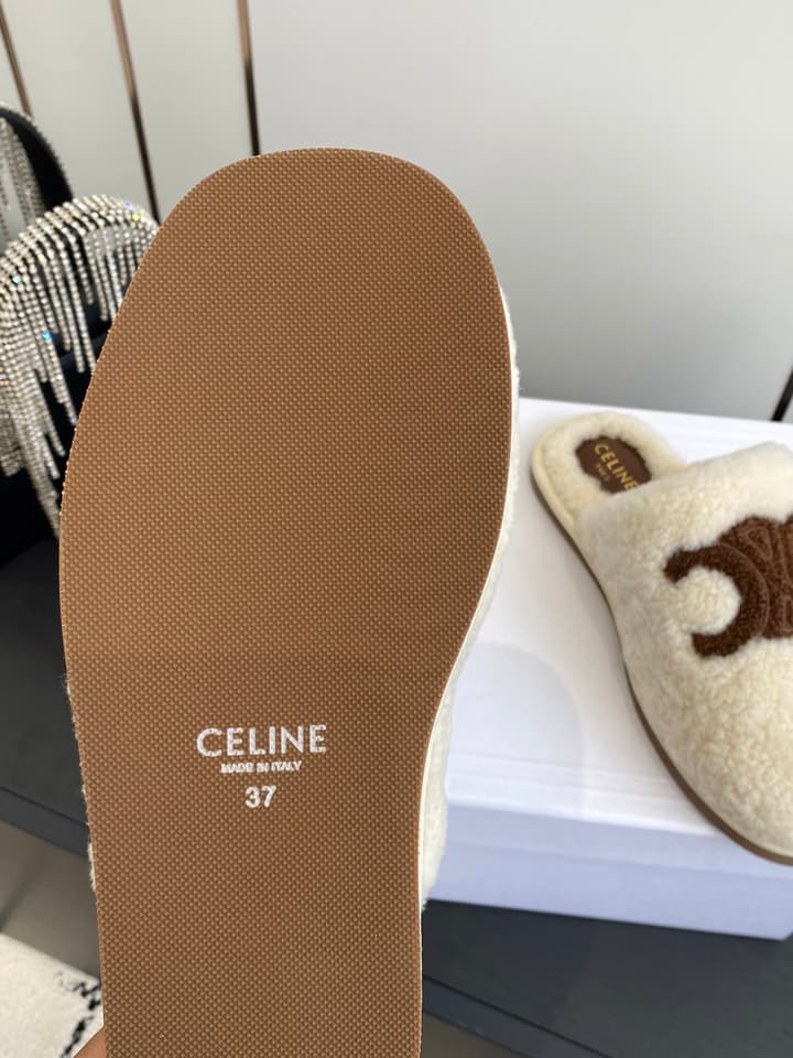 Celine Triomphe Wool Slippers – Autumn/Winter Collection in Beige